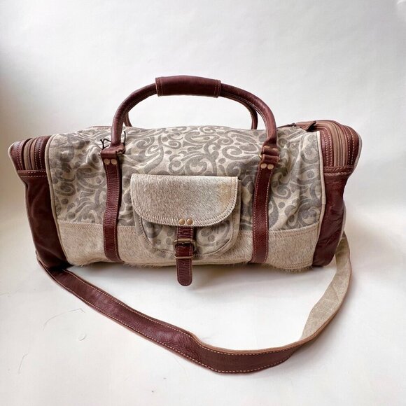 Myra bag Floral prints canvas hair-on leather weekender bag - Picture 1 of 14